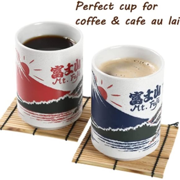 Japanese Teacups - Sushi-Yunomi w/ Bamboo Coasters (Set of 2 - Mt. Fuji) - Picture 5 of 6